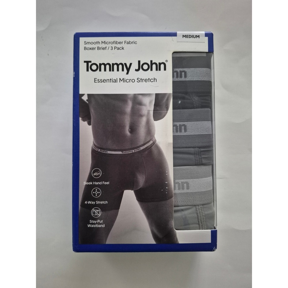 Tommy John Essential Micro Stretch Boxer Brief 3 Pack Mens Medium Black Grey